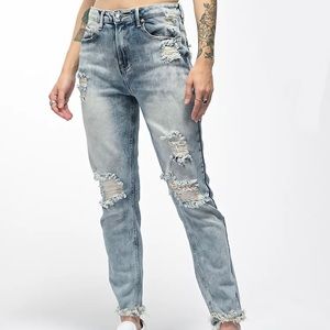 Almost Famous Acid Wash Denim Mom Jeans Size 7